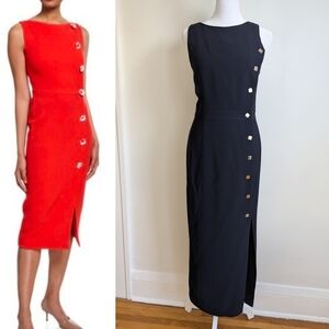 Vintage Dana Buchman Luxe Navy Button Trimmed Midi Dress 2 Old Money Corporate